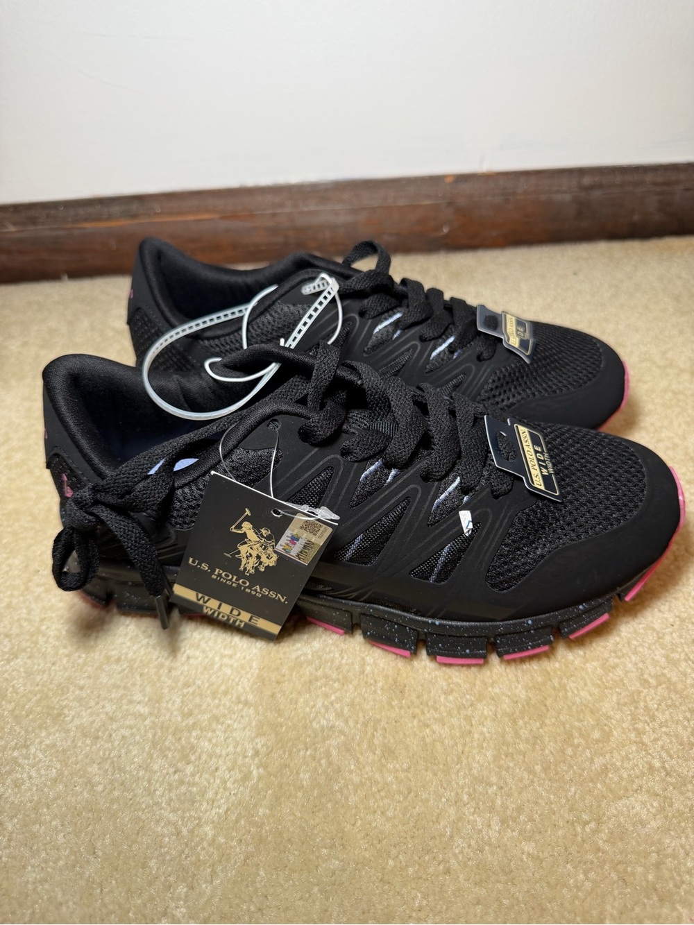 U.S. Polo Assn. Black Athletic Sneakers with Pink Outsole Accents